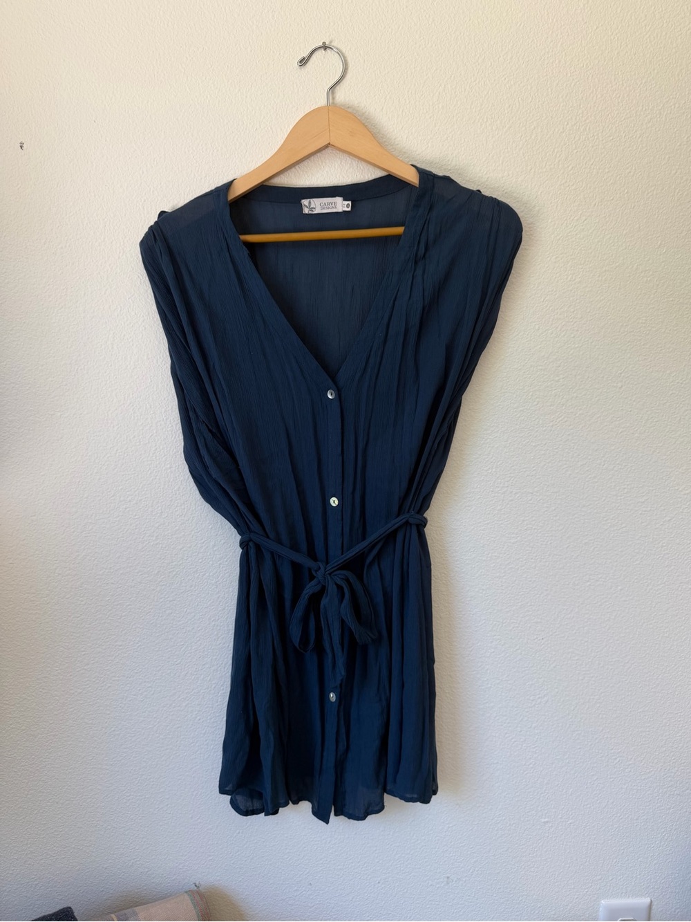 Carve Navy Button-Front Tie-Waist Cover-Up